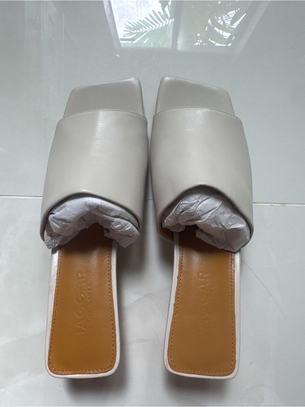 JAGGAR The Label Ivory Leather Mule Heels Size 40 / US 9